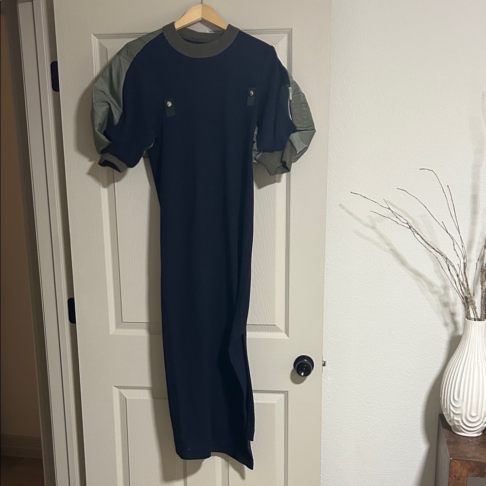 Sacai Black and Olive Midi Dress